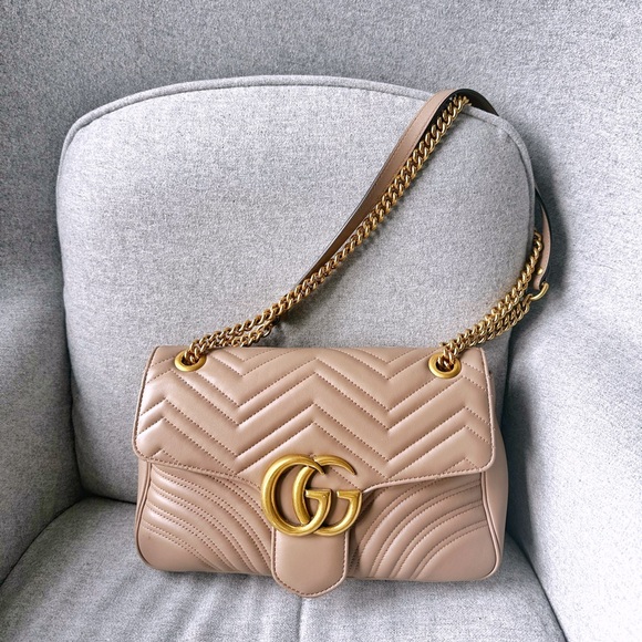 Gucci Handbags - Gucci GG Marmont Medium Nude Rose Beige Leather Crossbody Shoulder Bag